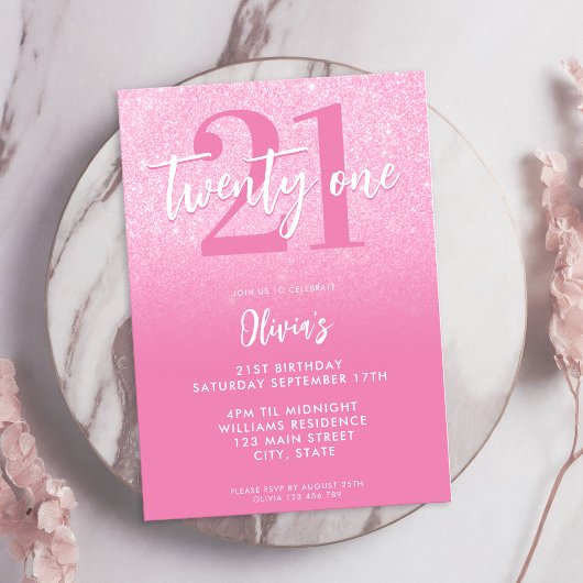 Modern Pink 21. Geburtstag Einladung