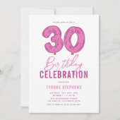 Modern Pink 30. Geburtstag Party Einladung (Vorderseite)