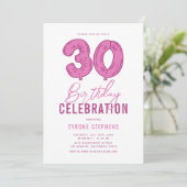Modern Pink 30. Geburtstag Party Einladung (Stehend Vorderseite)