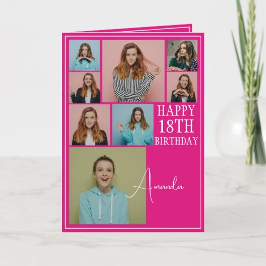 Modern Pink 8 Foto Collage 18. Geburtstag Karte (Vorderseite)