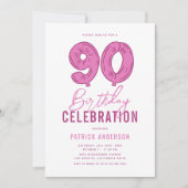 Modern Pink 90. Geburtstagsparty Einladung (Vorderseite)