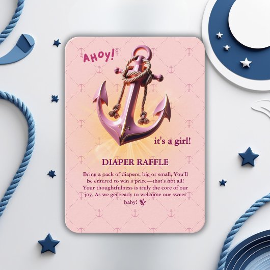 Modern Pink Ahoy! Anchor Nautical Baby Dusche Begleitkarte