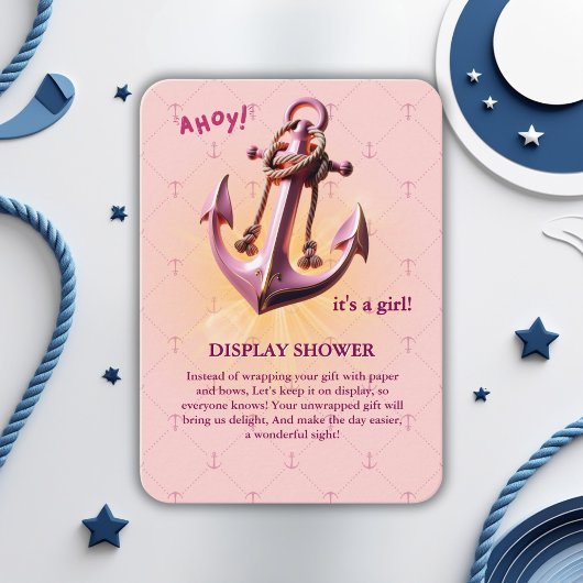 Modern Pink Ahoy! Anchor Nautical Baby Dusche Begleitkarte
