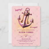Modern Pink Ahoy! Anchor Nautical Baby Dusche Einladung (Vorderseite)