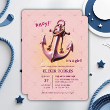 Modern Pink Ahoy! Anchor Nautical Baby Dusche
