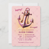 Modern Pink Ahoy! Anchor Nautical Baby Dusche Einladung (Vorderseite)