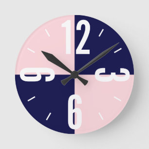 Modern pink and blue color blocks large numbers runde wanduhr