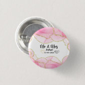 Modern Pink and Gold Mr. and Mrs. Button (Vorne & Hinten)