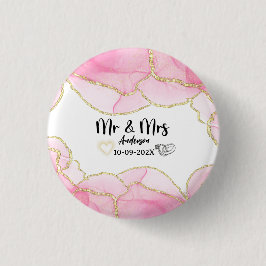 Modern Pink and Gold Mr. and Mrs. Button