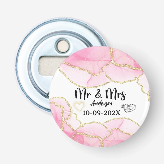 Modern Pink and Gold Mr. and Mrs. Flaschenöffner (Vorderseite)