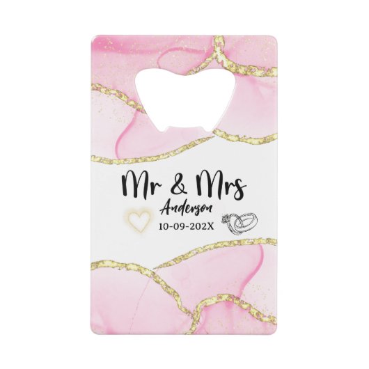 Modern Pink and Gold Mr. and Mrs. Geldbeutel Flaschenöffner (Vorderseite)
