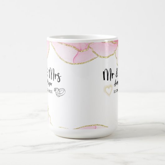 Modern Pink and Gold Mr. and Mrs. Kaffeetasse (Mittel)