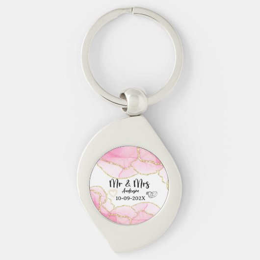 Modern Pink and Gold Mr. and Mrs. Schlüsselanhänger (Vorderseite)