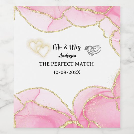 Modern Pink and Gold Mr. and Mrs. Weinetikett (Einzelnes Label)