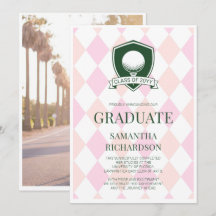 Modern Pink and Green Preppy Golf Photo Graduation
