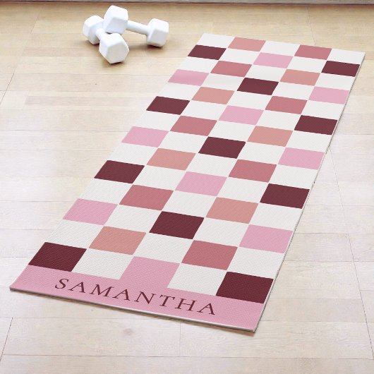 Modern Pink and Red Simple Checkerboard Pattern Yogamatte