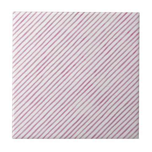 Modern Pink And White Stripes Ceramic Tile Fliese (Vorderseite)