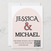Modern Pink Arch Wedding Photo Invite with QR Code Einladung (Rückseite)