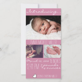Modern Pink Baby Birth Announcement Foto Card Ankündigung