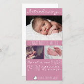 Modern Pink Baby Birth Announcement Foto Card Ankündigung (Vorne/Hinten)