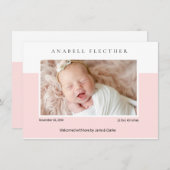 Modern Pink Baby Girl Photo Birth  Ankündigung (Vorne/Hinten)