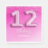 Modern Pink Balloon 12th Birthday for Girl Serviette (Vorderseite)
