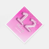 Modern Pink Balloon 12th Birthday for Girl Serviette (Ecke)