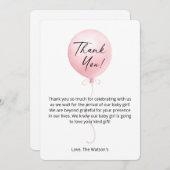 Modern Pink Balloon Baby Dusche Danke Karte (Vorne/Hinten)