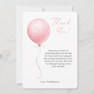 Modern Pink Balloon Baby Dusche Danke Karte
