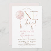 Modern Pink Balloon Eins zum 1. Geburtstag Einladung (Vorne/Hinten)