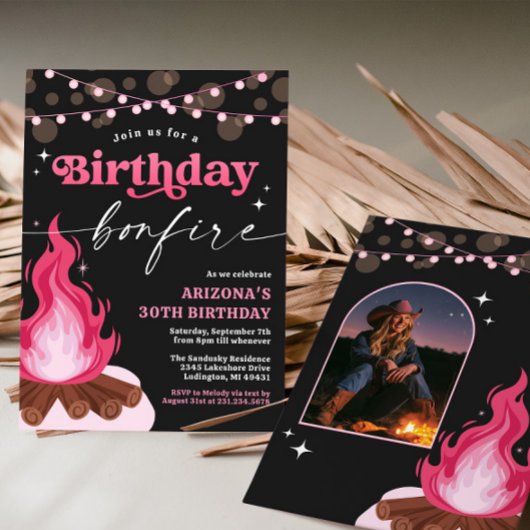 Modern Pink Birthday Bonfire Einladung