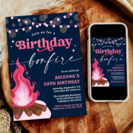 Modern Pink Birthday Bonfire Einladung