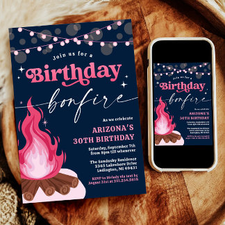 Modern Pink Birthday Bonfire Einladung