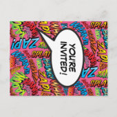 Modern Pink Birthday Party Fun Comic Book Einladungspostkarte (Rückseite)