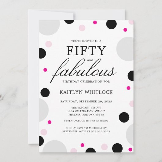 Modern Pink Black Bold Script 50th Birthday Party Einladung (Vorderseite)