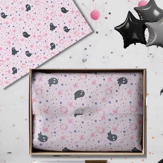 Modern Pink Black Cute Halloween Boo Ghost Seidenpapier