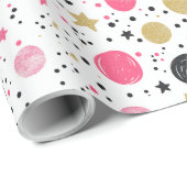 Modern Pink Black Gold Christmas Wrapping Paper Geschenkpapier (Rolleneckpunkt)