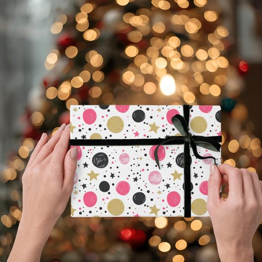 Modern Pink Black Gold Christmas Wrapping Paper Geschenkpapier