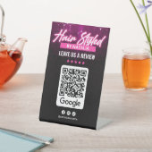Modern Pink Black Hair Salon Google Review QR Code Sockelschild (In SItu)