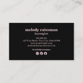 Modern Pink Black Hairstylist Script Business Card Visitenkarte (Rückseite)