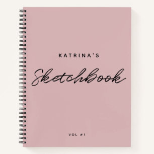 Modern Pink Black Minimalistisch Script Sketchbook Notizblock