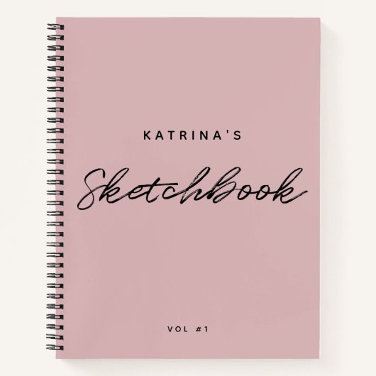 Modern Pink Black Minimalistisch Script Sketchbook Notizblock (Vorderseite)