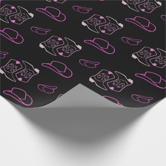 Modern Pink & Black Rancher Cowboy Hat Boots Geschenkpapier (Ecke)