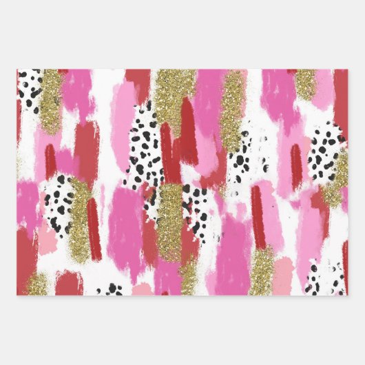 Modern Pink Black & White Abstract Wrapping Sheets Geschenkpapier Set (Vorderseite 3)