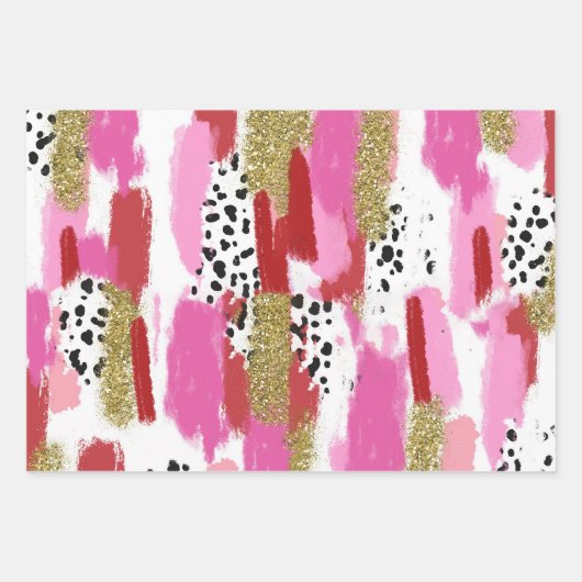 Modern Pink Black & White Abstract Wrapping Sheets Geschenkpapier Set (Vorderseite 2)
