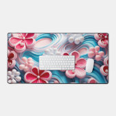 Modern Pink Blue 3D Floral Swirl Pattern Schreibtischunterlage (Tastatur & Maus)