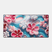Modern Pink Blue 3D Floral Swirl Pattern Schreibtischunterlage (Vorderseite)