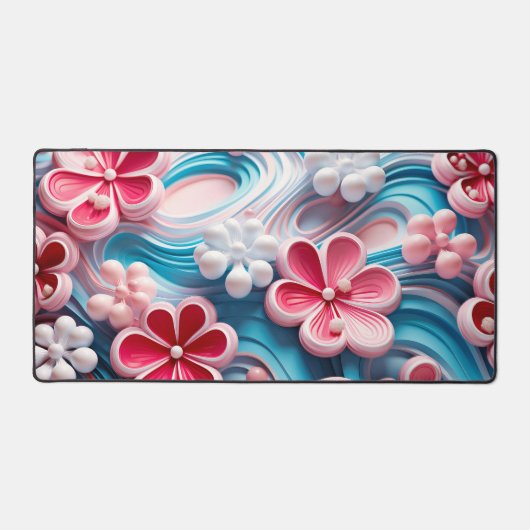 Modern Pink Blue 3D Floral Swirl Pattern Schreibtischunterlage (Vorderseite)