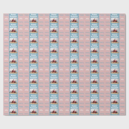 Modern Pink Blue Family Foto Weihnachten Glückwuns Geschenkpapier (Flach)