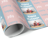 Modern Pink Blue Family Foto Weihnachten Glückwuns Geschenkpapier (Rolleneckpunkt)